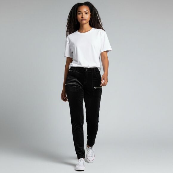 Joie Jeans Park Skinny Black Velvet Cargo Pants Boho Chic Classic Indie Artsy - Picture 2 of 16